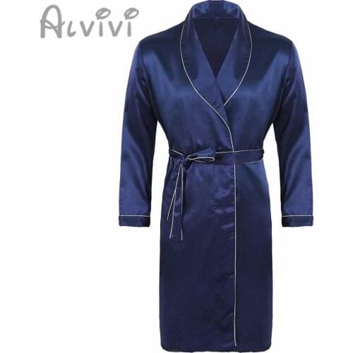 Alvivi Mens Silky Satin Pajama V Neck Long Sleeves Bathrobe Pajamas Bathrobe Nightgown Sleeping Underwear Night Wear Summer Hot