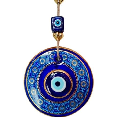 Big Size Golden Gilted Glass Blue Evil Eye Wall Hanging Ornament – Turkish Nazar Bead - Home Protection Charm - Wall Decor