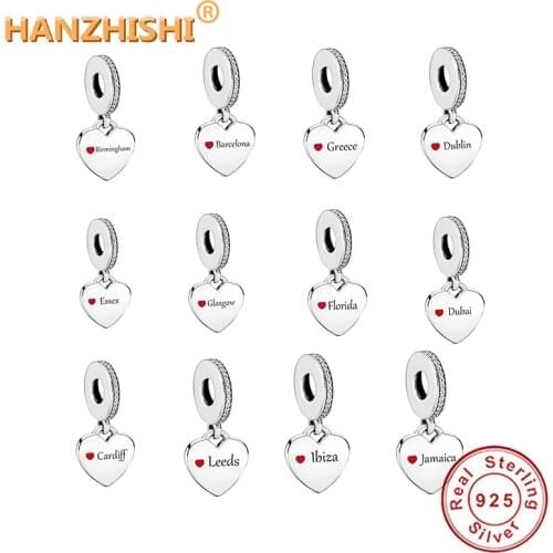 925 Sterling Silver Engraving London Leeds New York Heart Charms Beads Fit Original pandora Necklace Bracelets DIY Jewelry