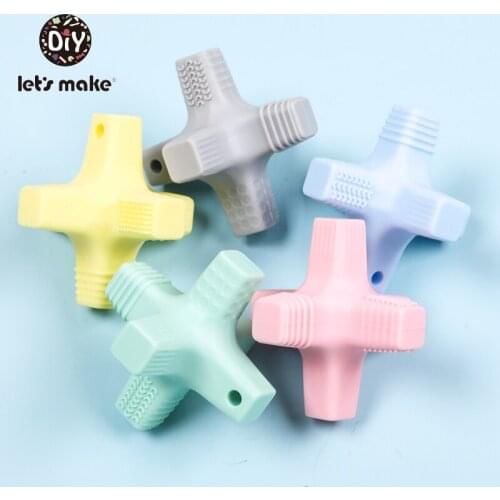 Lets Make 10pc Food Grade Silicone Cross Teether Pendant DIY Pacifier chain Tiny Rod Baby Teething Toys BPA Free Baby Teethers
