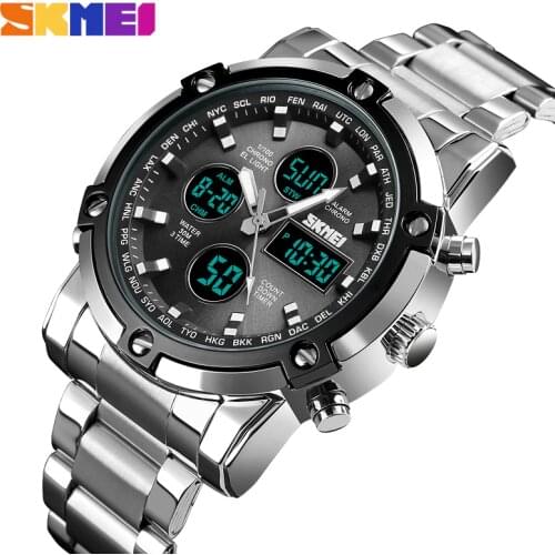 SKMEI Clock Relogio Masculino Mens Watches Top Luxury Brand Sport Watch Countdown Stainless Steel Strap Quartz Wristwatches Men