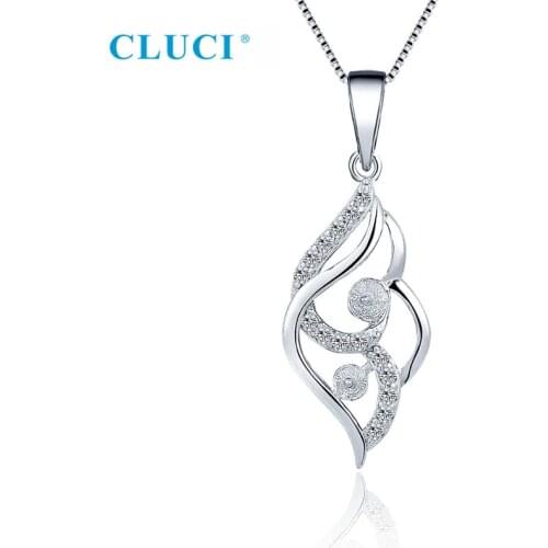 CLUCI Women Leave Pearl Pendant Setting CZ 925 Sterling Silver Charm Fit 4-5mm Bread Shape DIY Necklace Jewelry Making SP435SB