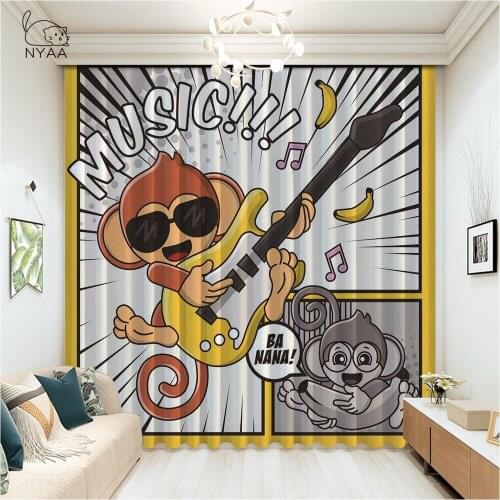 Floral Abstract With Beautiful Electric Guitar Curtain Window Cartoon Curtains For Bathroom 3D Blackout Curtains Micro Shading
