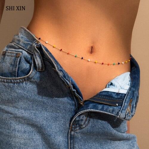 SHIXIN Designer Waist Jewelry Colorful Beads Waist Chain for Women Chain on the Waist Fashion Belly Chain Belt Accessories Gift