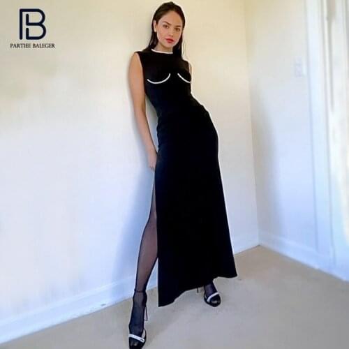 Pre-oder PB Trendy Crystal Design Bandage Long Dress Sexy Sleeveless O Neck Celebrity Party Club Vestido Free Shipping