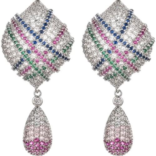 Europäische und amerikanische Mode Luxus farbige Diamant Quaste Zirkon Ohrringe Frauen / Mädchen Hochzeit Modeschmuck Geschenke