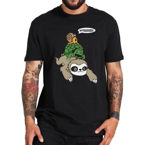 100% Cotton EU Size Sloth Tortoise Snail T Shirt Fun Race Competition Fast Joke Pun Gifts Tshirt High Quality Tops Tee