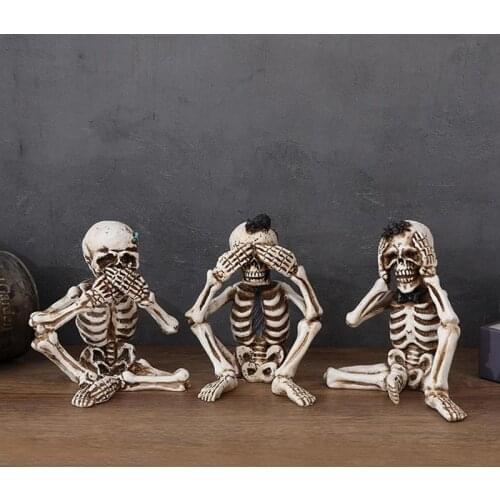 Halloween Skull Headdress, Don’T Listen, Don’T Speak, Don’T Look Funny Resin Decoration Haunted House Party Scary Ornaments