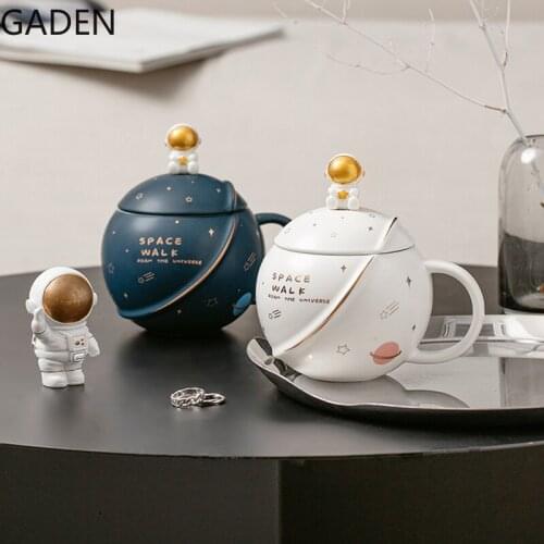 Planet Mug Coffee Cup with Lid Ceramic Oatmeal Cup Female Cute Couple Water Cup Home Drinking Accessories Creative Breakfast Cup