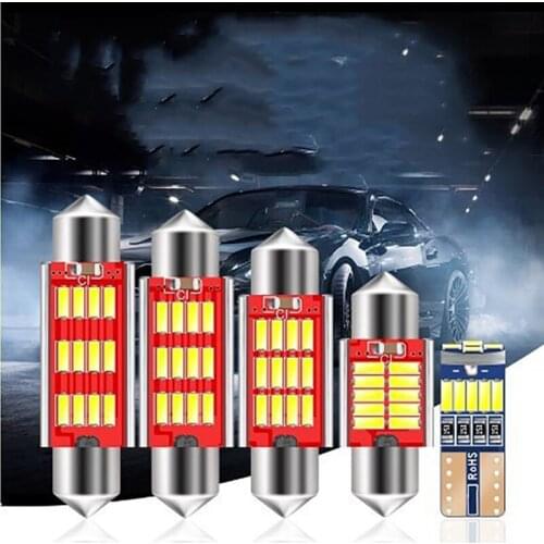 2PCS Car Interior LED Lamp Package Kit T10 Festoon & 31mm 36mm 39mm 41mm Light Bulb Indoor Light