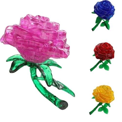 Lovely 3D Rose Flower Crystal DIY Puzzle Jigsaw Gift Gadget Children IQ Toy