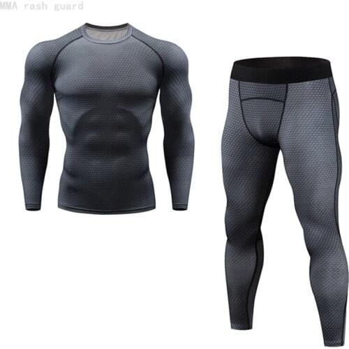 Mens winter outdoor jogging suit thermal underwear long johns Men MMA Compression Fitness T-shirt Long Sleeve Warm Shirt Pants