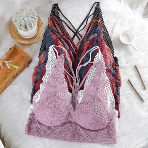 New Lace Bra Sexy Wrapped Chest Crossing Comfortable Skin-Friendly Bottoming Bras Two Strapes Without Steel For Girl