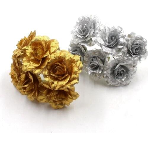 Wholesale 5cm Head Gold Silver Rose Bouquet Silk Artificial Peony Flower For Christmas Home Wedding Decors DIY Wreath Garland
