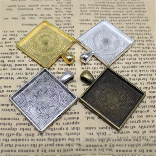 10pcs/lot Metal Alloy Blank Square Pendants Bases Settings Fit 25mm Cabochon Cameo Cabochons Bezel Trays DIY Jewelry Making