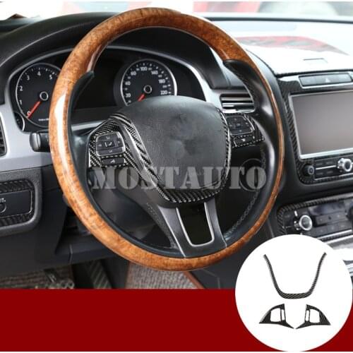 For VW Touareg Carbon Fiber Inner Steering Wheel Button Trim Cover 2011-2018 3pcs Car Accessories Interior Car Decor Car Trim