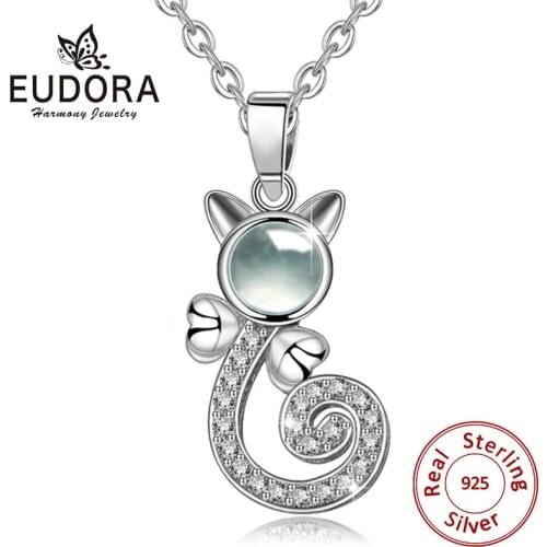 EUDORA 2019 New Sterling Silver 100 languages I love you Projection Pendant Cat Necklace Romantic Love Memory Wedding Necklace