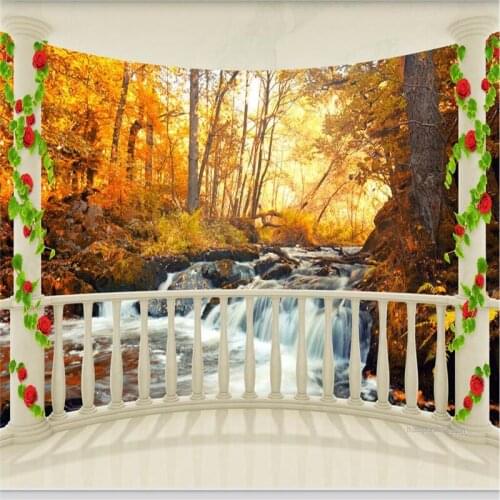 Beibehang Custom photo wallpaper wall stickers beautiful balcony autumn woods streams scenery 3d background wall papel de pare