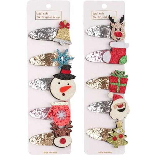 Oaoleer New 5Pcs/Set Christmas Hair Bow Elk Mini Cute Cartoon Hair Clips Cartoon bb Clip Santa Claus Barrette Hair Clips for Kid