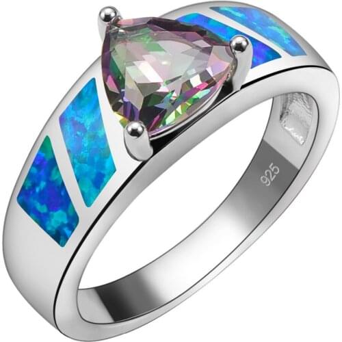 Rose Rainbow Crystal Zircon With Blue Fire Opal 925 Sterling Silver Ring Beautiful Jewelry Size 6 7 8 9 10 R1485
