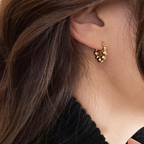SRCOI Trendy Multiple Small Beads Hoop Earrings Gold Silcer Color Round Geometric Earring Minimalist Women Party Jewelry