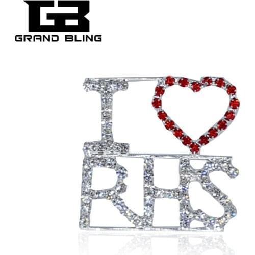 Bling Rhinestone Jewelry " I LOVE Red Hat Society" Word Brooch Pins for Red Hat Ladies