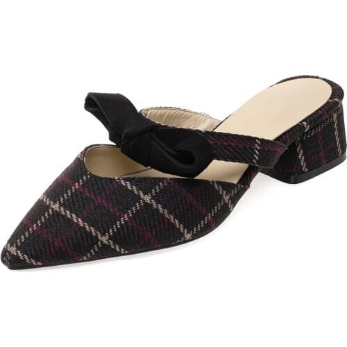 2019 spring and summer new plaid thick with a bow bow baotou sandals female 31-47