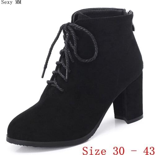 Spring Autumn High Heels Women Ankle Boots Woman Short Boots High Heel Shoes Small Plus Size 30 31 32 33 - 40 41 42 43