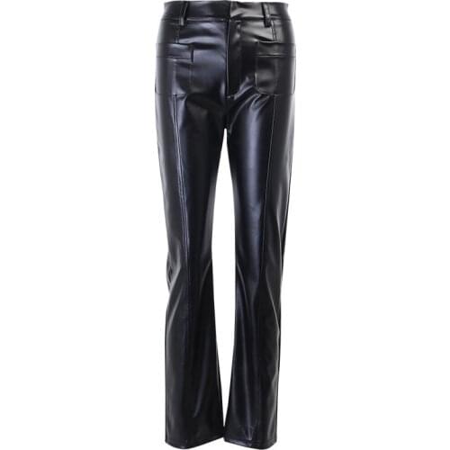 Faux PU Leather Pants For Women Trouser Black High Waist Straight Leg Pants Fashion Brown Casual Vintage Leisure Pants Streetwea