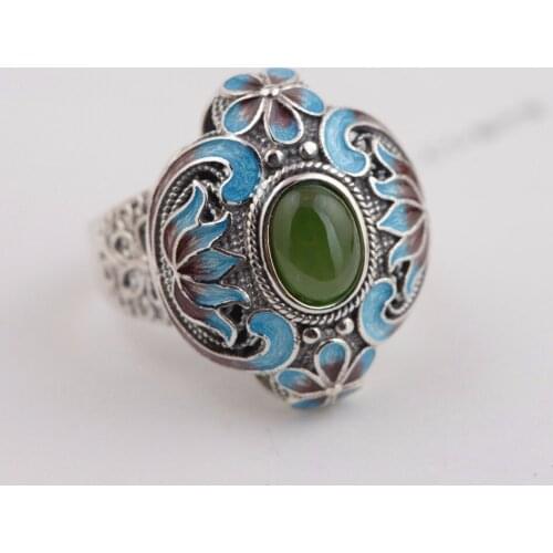Retro Ethnic Female Ring Real 925 Sterling Silver Ring Vintage Pure Handmade Jasper Silver Ring Lady Original Jewelry Wholesale