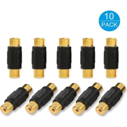 LBSC 10 Pack Gold Plated Audio Video RCA Female to Female Coupler Adapter