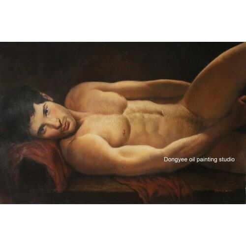 100%hand-painted Artwork nude male original oil painting on canvas portrait men signed 24"x36" 018