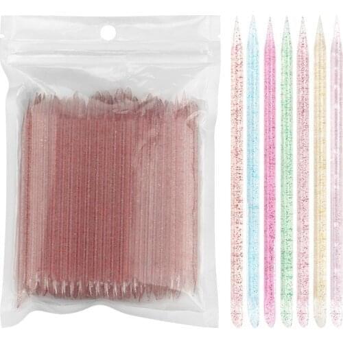 100 Pcs Reusable Crystal Stick Double End Nail Art Cuticle Pusher Cuticle Remover Tool Pedicure Care Nails Manicures Tools