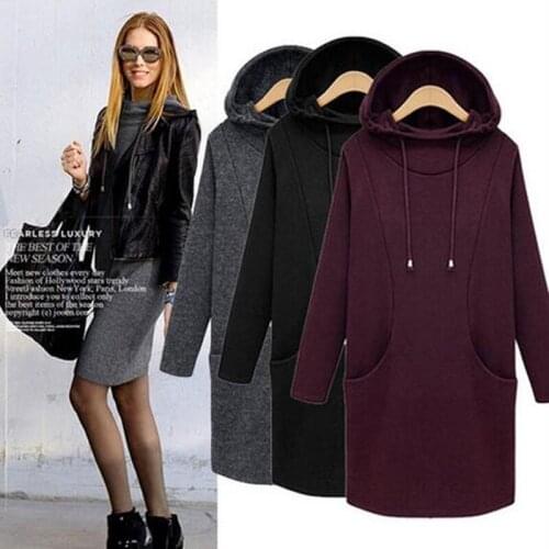 2020 Autumn Winter Solid Fashion Hooded Women Pullover Hoodies Dresses BIG SIZE 5XL 6XL Casual Cotton Long Sleeve for Women