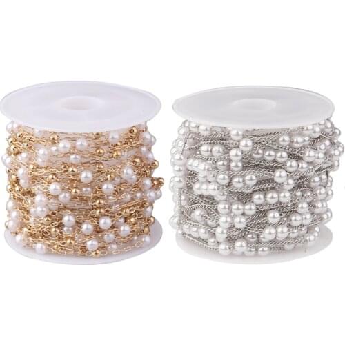 5 Meters/roll Pearl Chains Necklace Bulk Chain for Jewelry Making DIY Bracelet Ankle Chain 4mm Pearl Bead Chain Accessories