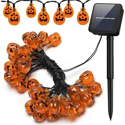 50LED Halloween Solar Pumpkin Shape Light String Smiling Face Pumpkin Decoration Light String Outdoor Waterproof Garden Light