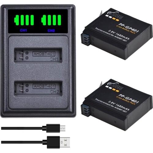 For Go pro Hero 4 Hero4 Battery 1680mAh 3.8V AHDBT-401 Battery USB Dual Charger Battery Case for GoPro4 Action Camera Accessory