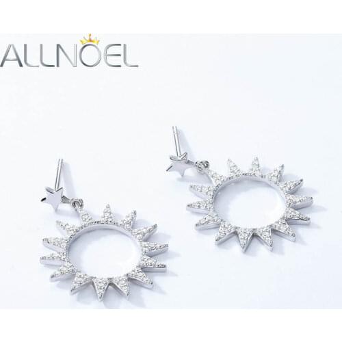 ALLNOEL Brass Earrings For Women White Zircon Rhodium Plated Sun Fashion Earrings 2021 Trend Anniversaries Eardrops Jewelry New