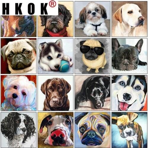 HKOK 5D DIY Diamond Painting Dog Full Square Diamond Embroidery Sale Animals Rhinestone Picture Cross Stitch Kit Home Decor