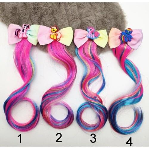 Cartoon Print Unicorn Hair Bows With Tails Tassel For Kids Girls Long Hair Clips Colorful Wig Party Hair Accessories 0902