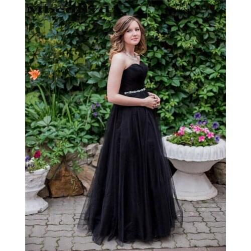 Mbcully Sparkly Crystal Black A-line Prom Dress for Black Girls Ruffles Tulle Vestidos de fiesta Cheap Graduation Evening Gowns