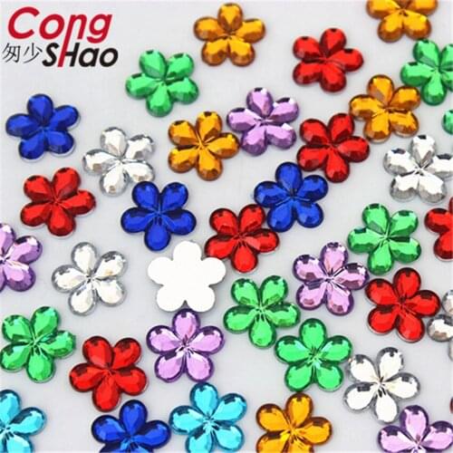 Cong Shao 300PCS 10mm Flower shape Acrylic Rhinestone stones Flatback Beads for DIY Decoration Clothing Accessories CS180
