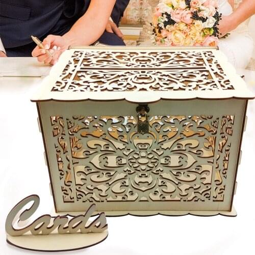 DIY Rustic Wedding Card Box with Lock and Card Sign Wooden Gift Card Box Money Box For Reception Wedding Anniversary Decoration