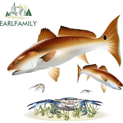 EARLFAMILY 13cm x 12.2cm For Red Drum Redfish On The Flats Cartoon DIY Decal Vinyl Car Stickers RV VAN Sunscreen Scratch-Proof