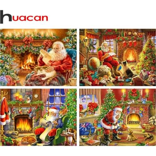 Huacan Diamond Art Kits Santa Claus Diamond Painting Embroidery Cross Stitch Cartoon Full Mosaic Christmas Gift