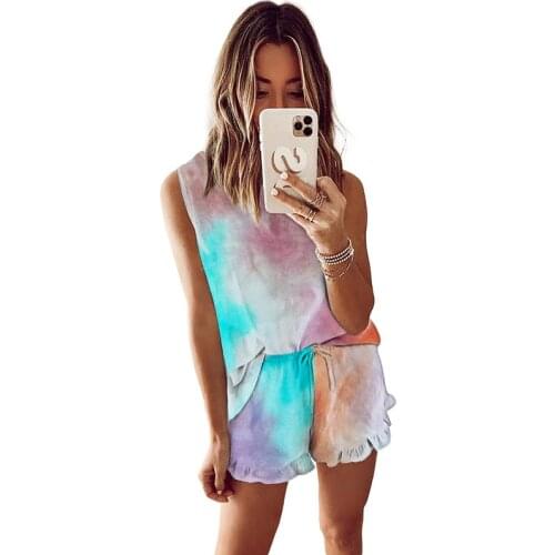 Two Piece Set Women Tie Dye Print Vest Crop Top shorts Suits Tracksuit Casual 2Pcs Outfits Female Summer Clothes Lounge Wear 3XL