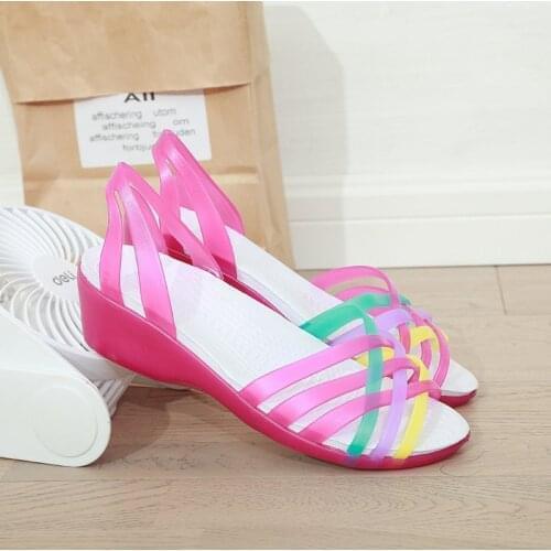 Summer Womens Shoes Mixed Rainbow Colors Jelly Sandals Women 2020 Fashion Platform Beach Wedges Shoes No Strap Peep Toe Sandals