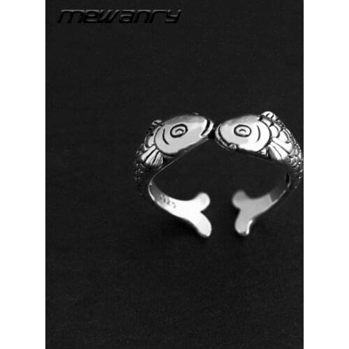 Mewanry 925 Sterling Silver Engagement Rings 2021 Trend Sweet Couples Vintage Unique Creative Two Fish Party Jewelry Lover Gifts