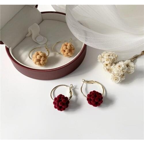 Girls Cute New Velvet Hoops Earrings Vintage Beads Women Earrings