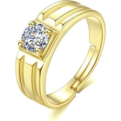 Fashion Simple Style Resizable Cubic Zirconia Mens Ring Round Silver and Golden Color Lovers Cocktail Rings for Birthday